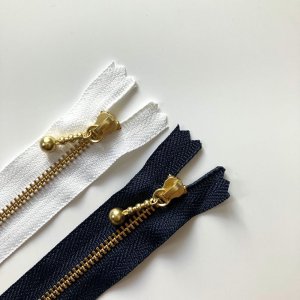 画像1: ファスナー：16cmゴールド玉付きファスナー（白・紺）