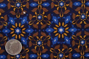 画像1: セレクト生地：レトロフラワーコーデュロイストレッチ（ブルー）