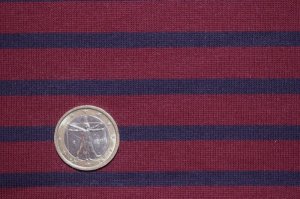 画像1: セレクト生地：先染めボーダー天竺（エンジ×ネイビー）55cmカットクロス