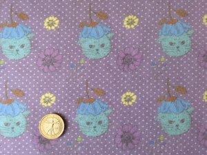 画像1: セレクト生地：フラワーキャット（パープル）35cmカットクロス